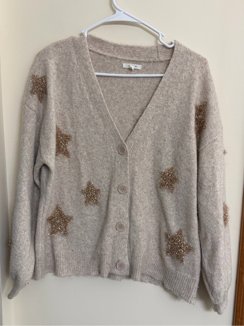 Maurices Beige Button-Front Star Cardigan Sweater